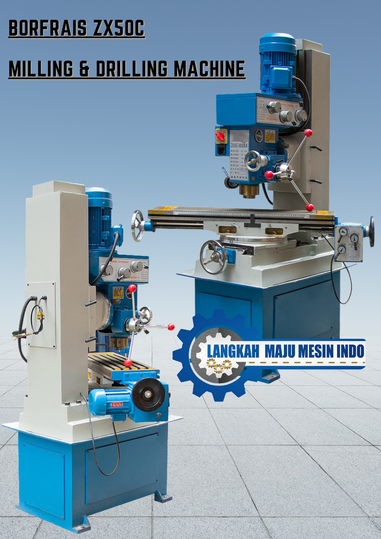 Mesin Milling Drilling Bor Frais Vertical Swivel Meja Berputar ZX50C